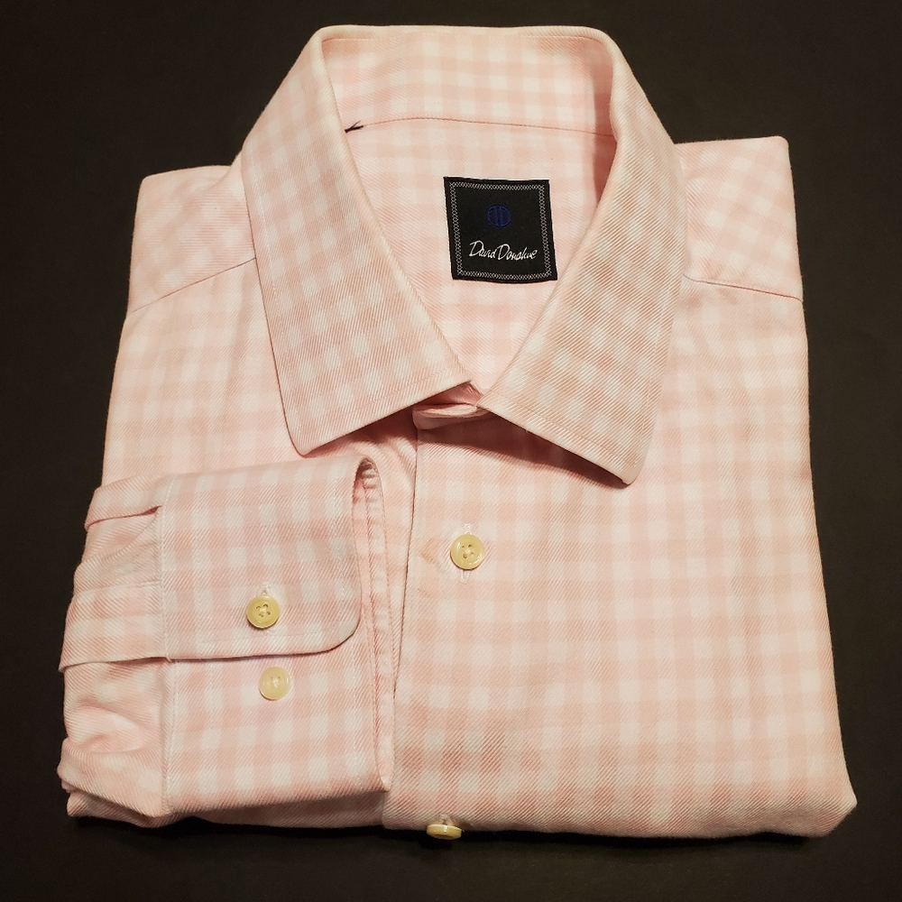 David Donahue Pink Check Dress Shirt 16.5x33"